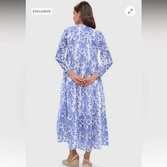 Tuckernuck Ro's Garden Bluefanny Rio Maxi Midi Dress Long Sleeve Boho blue white - Picture 7 of 16